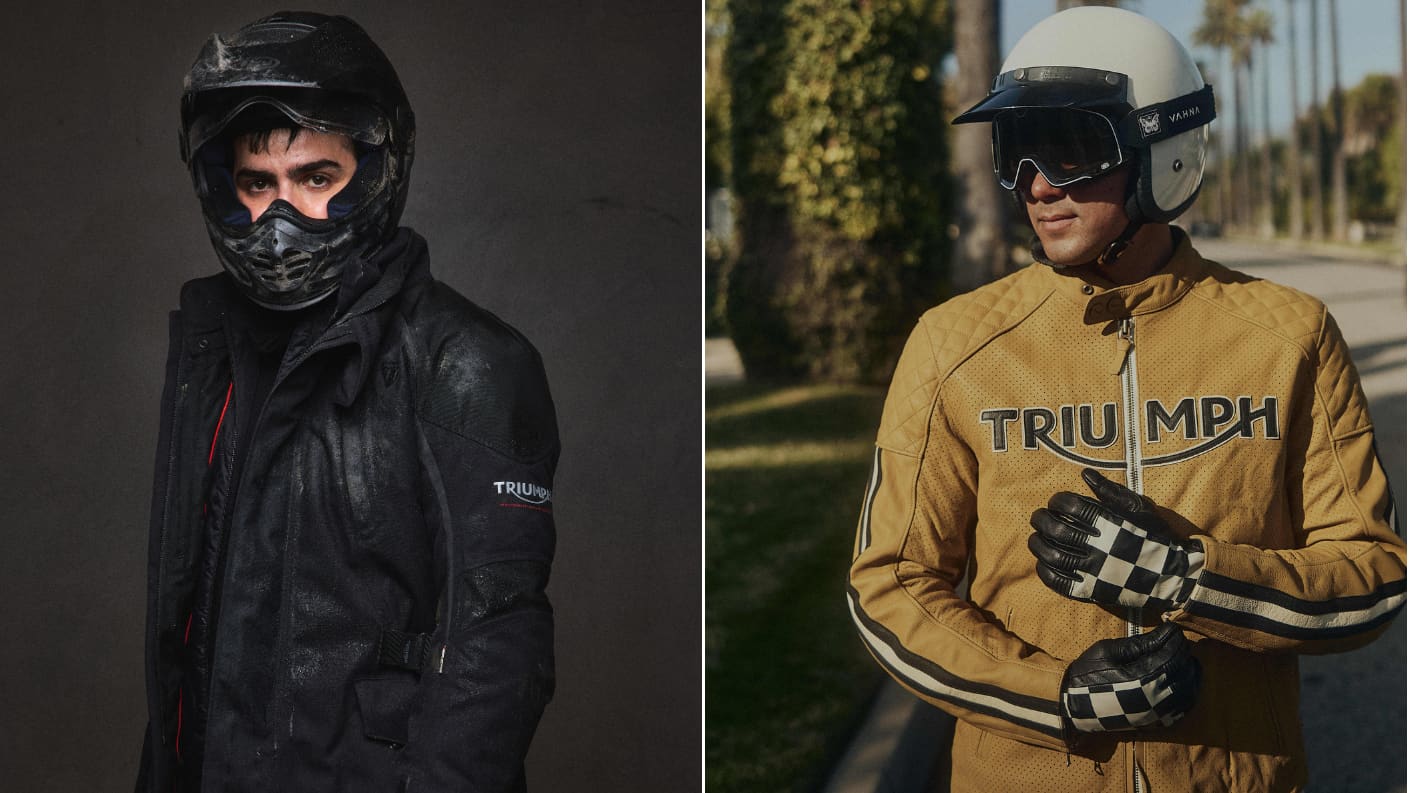 2 Models wearing items from the Triumph Riderwear collections.