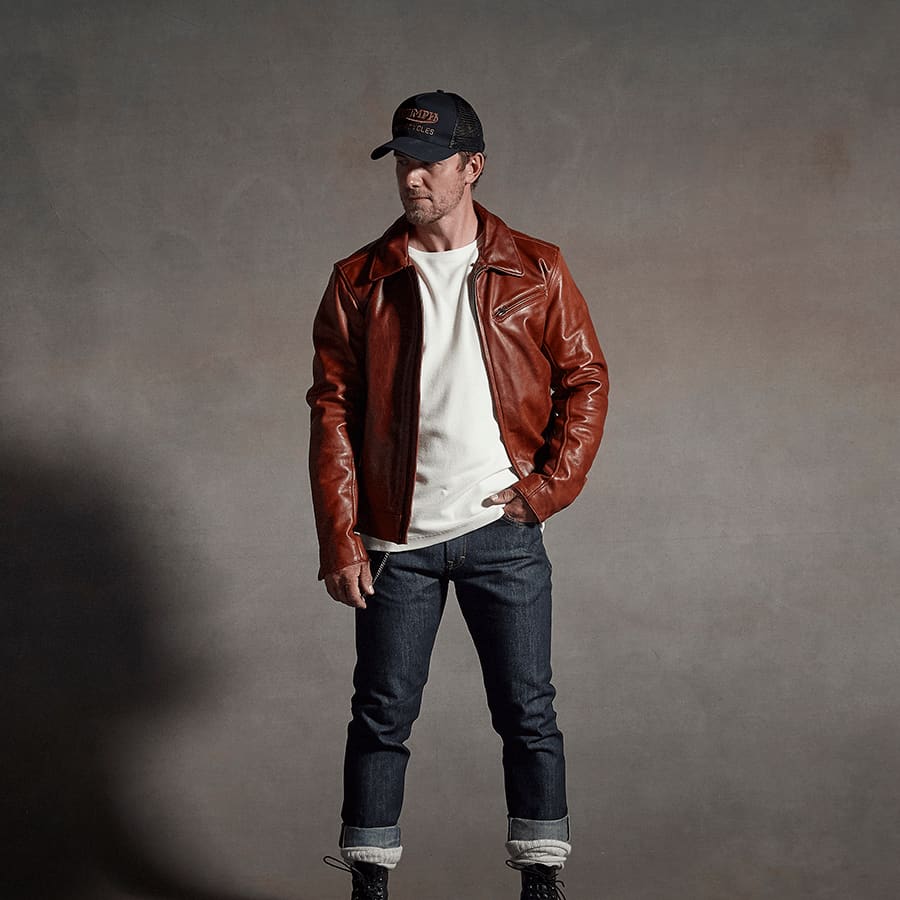 Harlow Shearling Collar Leather Jacket Tan