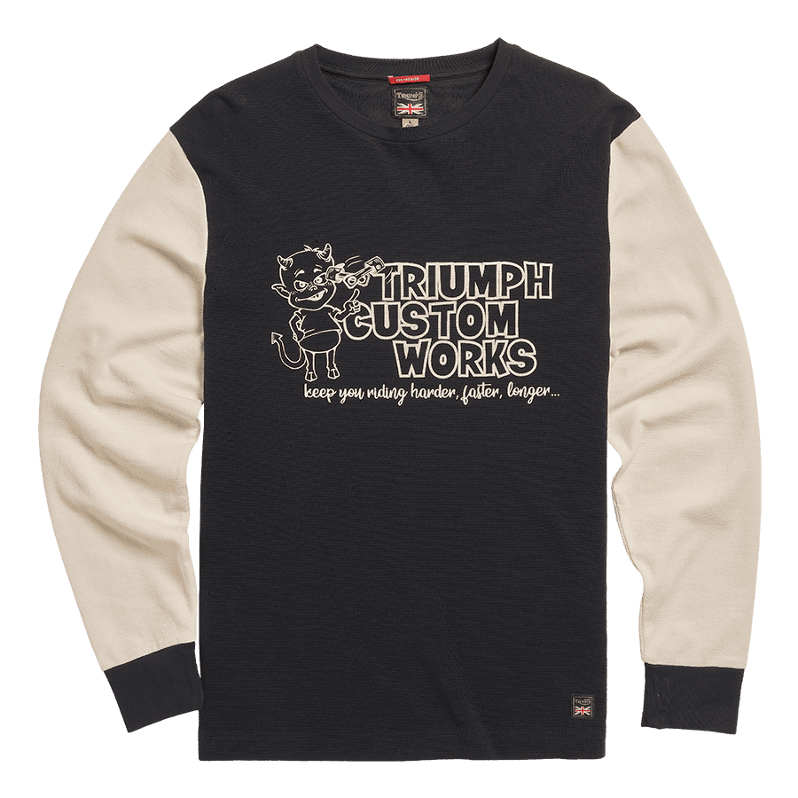 Hometown Long Sleeve Waffle Tee in Black and Bone