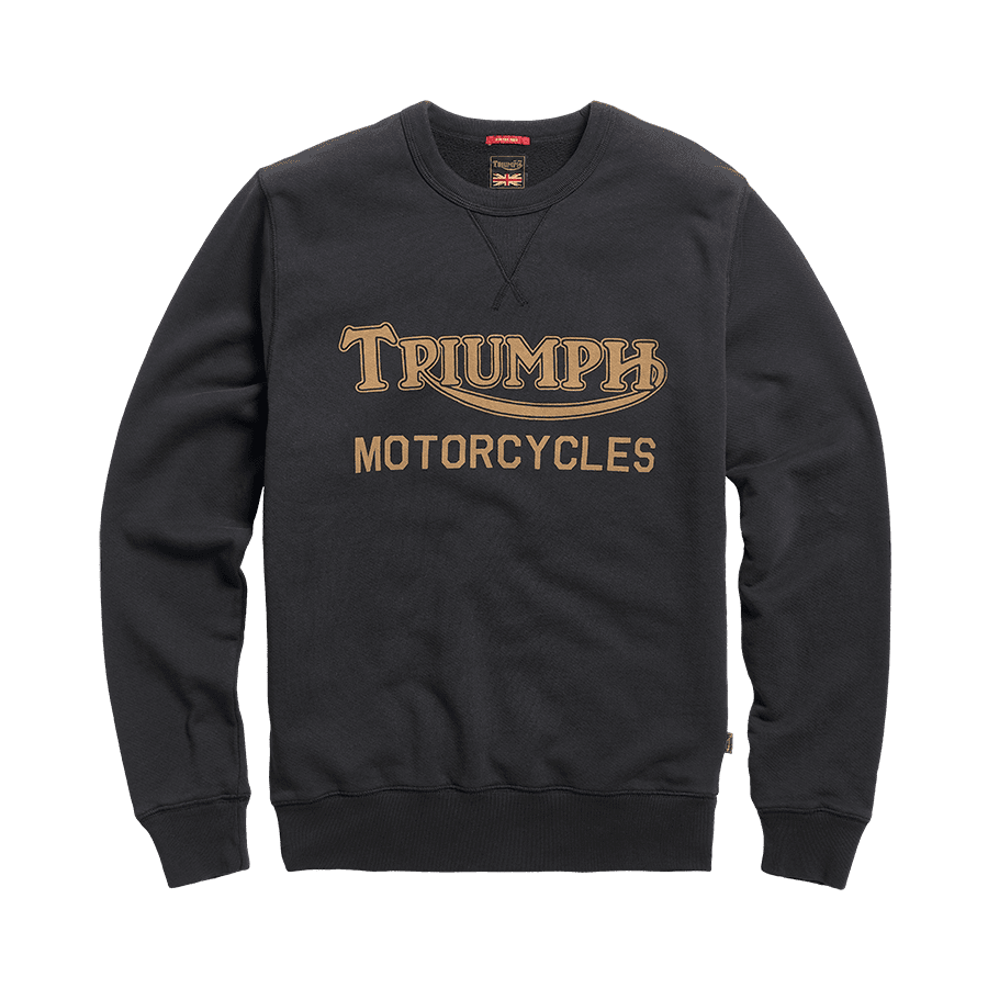 LSWS20204 Blue Crewneck Sweatshirt Jumper with Brown Vintage Triumph Motorcycles Logo 