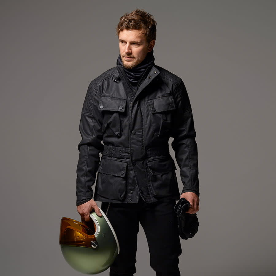 Beck 2 Wax Cotton Motorcycle Jacket in Black