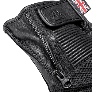 Raven Mesh Black Leather Glove with Black Stripe