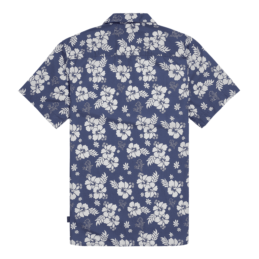 Camp Short Sleeve Printed Shirt in Blue and Bone