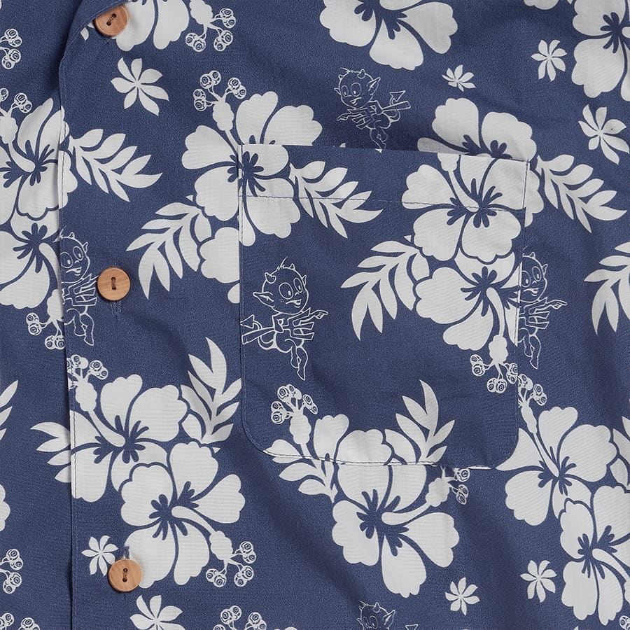Camp Short Sleeve Printed Shirt in Blue and Bone