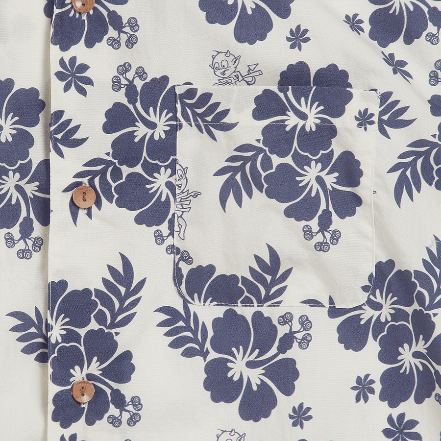 Camp Short Sleeve Printed Shirt in Bone and Blue