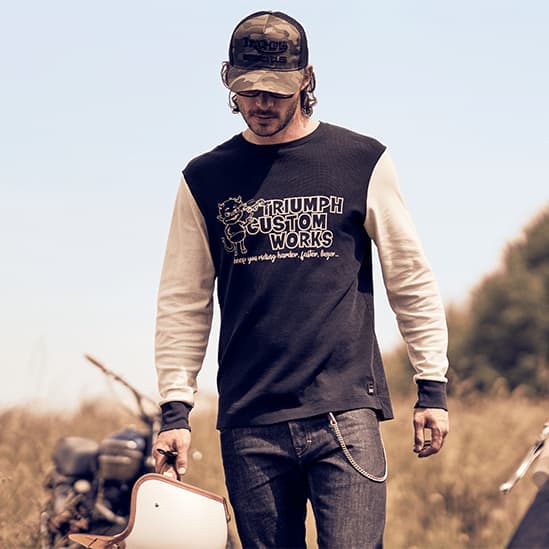 Hometown Long Sleeve Waffle Tee in Black and Bone