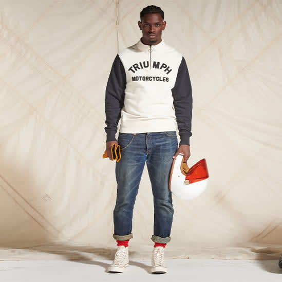 Ribble Quarter-Zip Logo Sweatshirt in Bone
