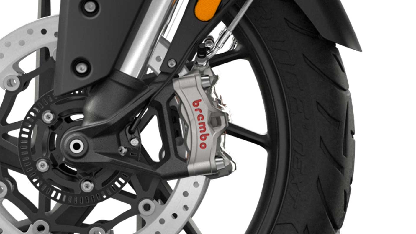 CGI close-up of Tiger 900 Brembo stylema® brakes