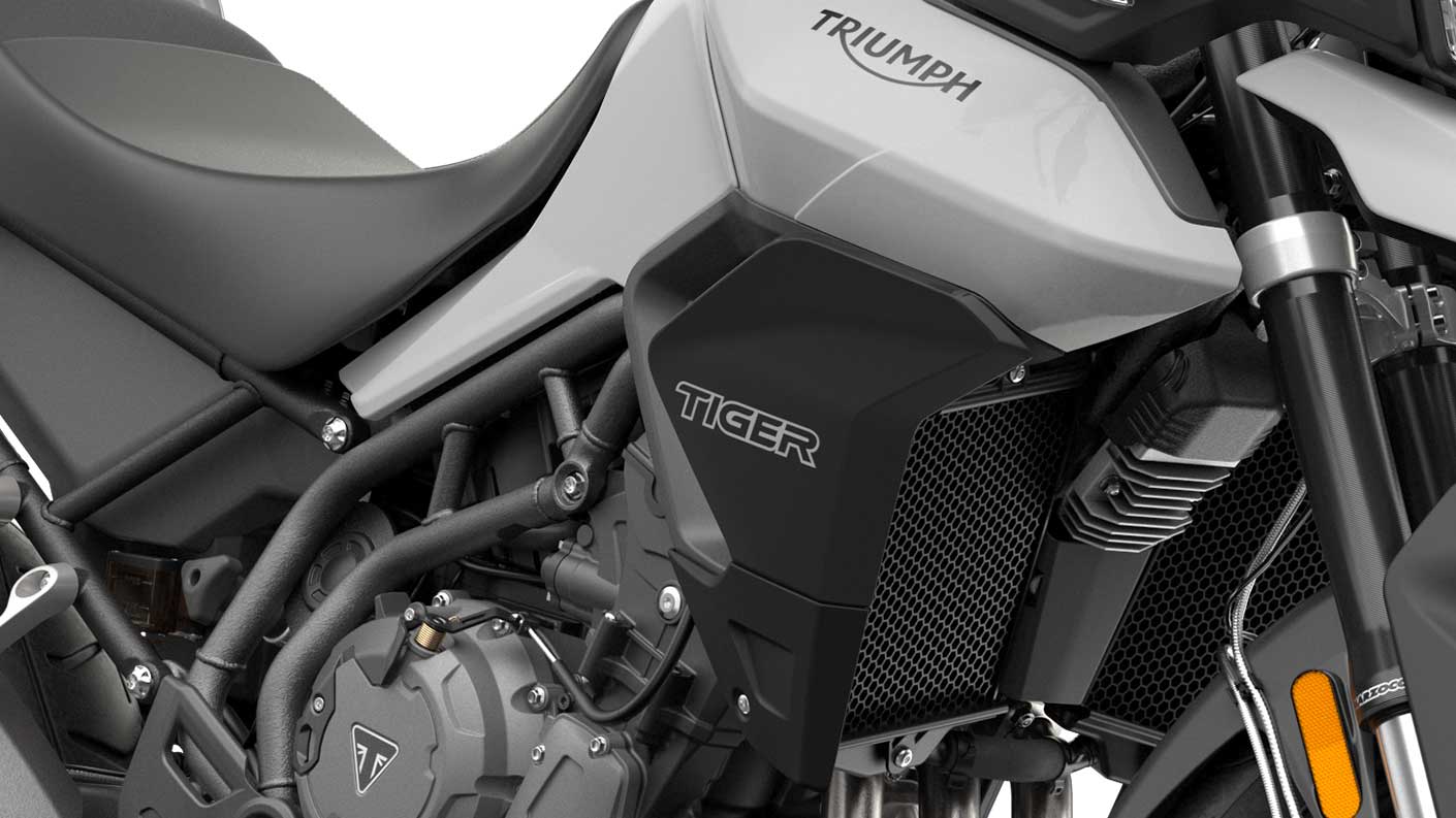CGI close-up of Tiger 900 twin radiator set-up