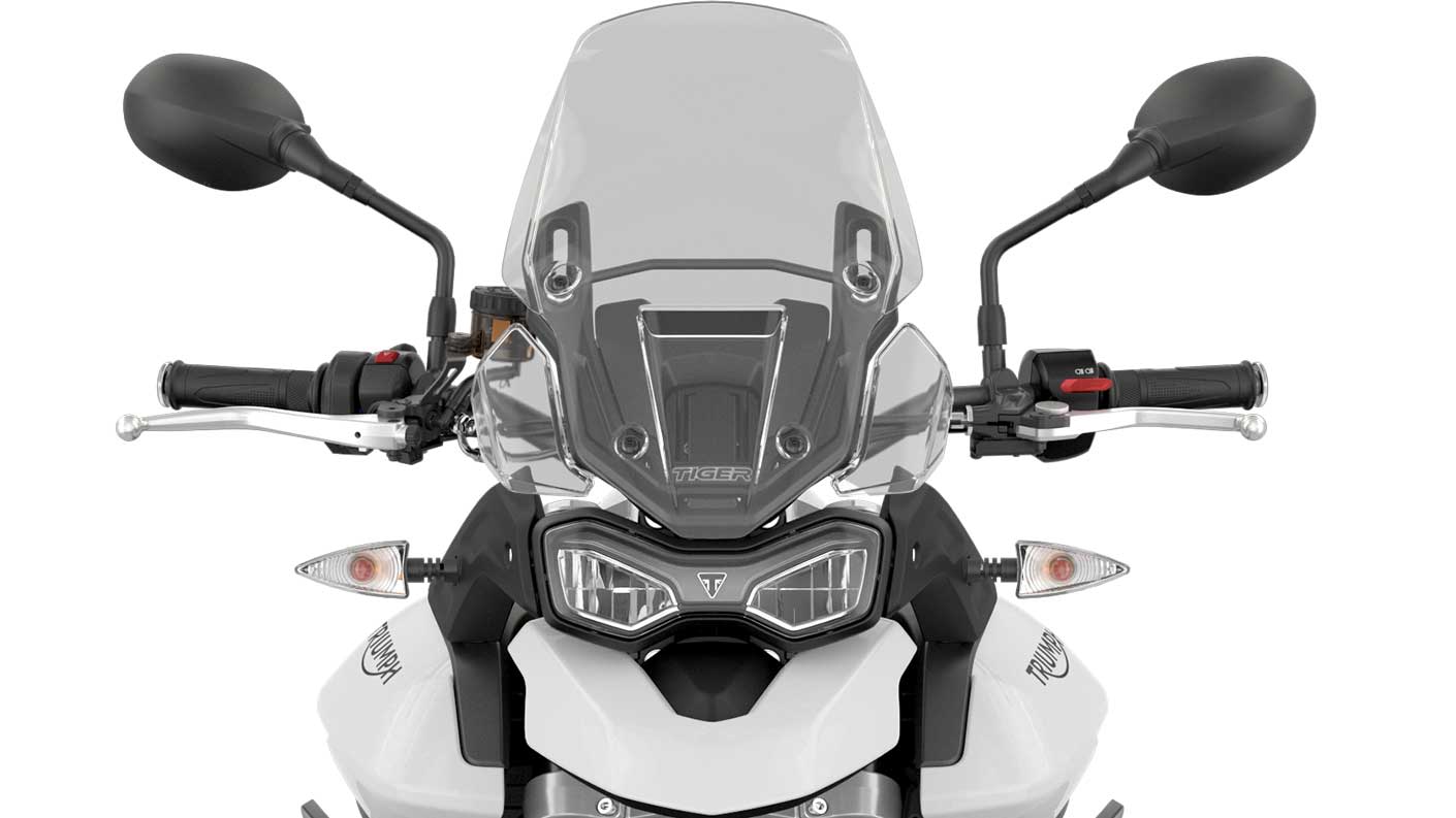 CGI close-up of Tiger 900 headlights and windshield
