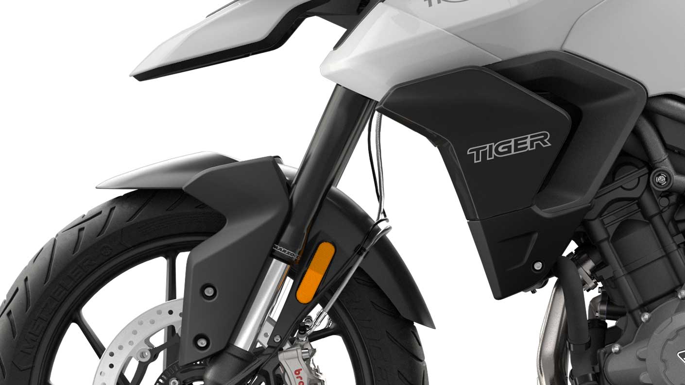 CGI close-up of Tiger 900 USD cartridge forks
