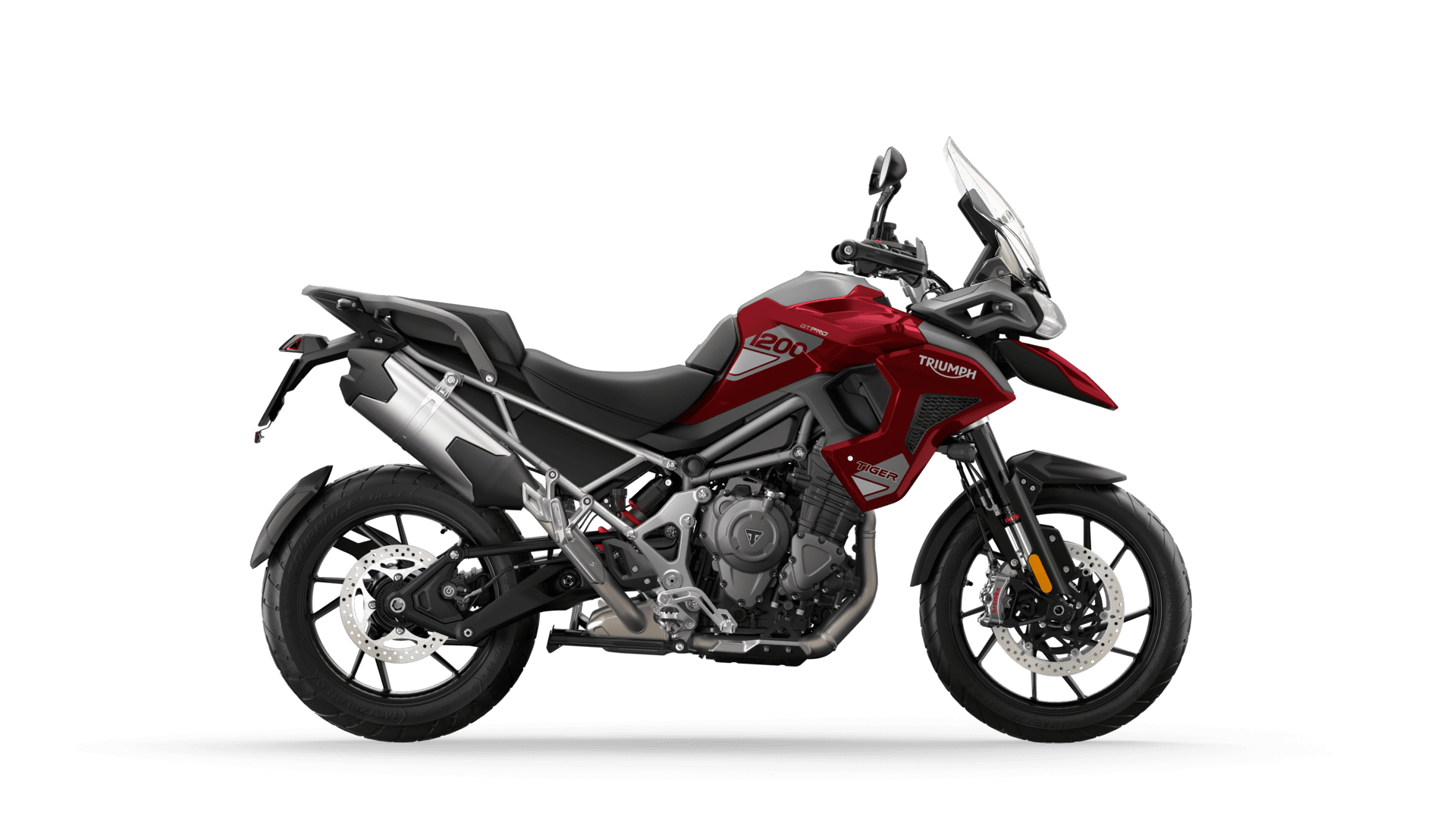 CGI of the Triumph Tiger 1200 GT Pro in Carnival Red RHS