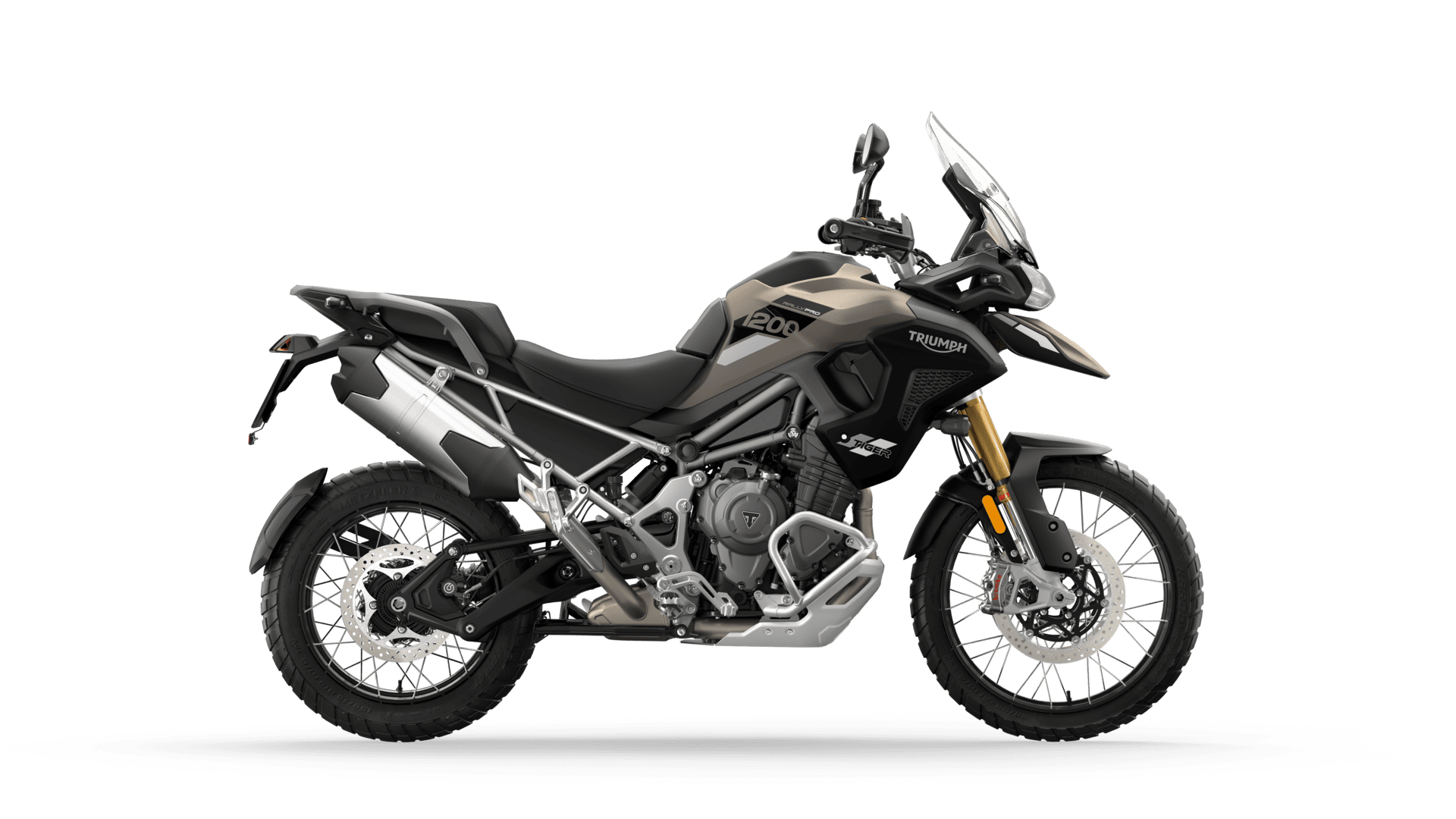 CGI of the Triumph Tiger 1200 Rally  Pro in Matt Sandstorm RHS