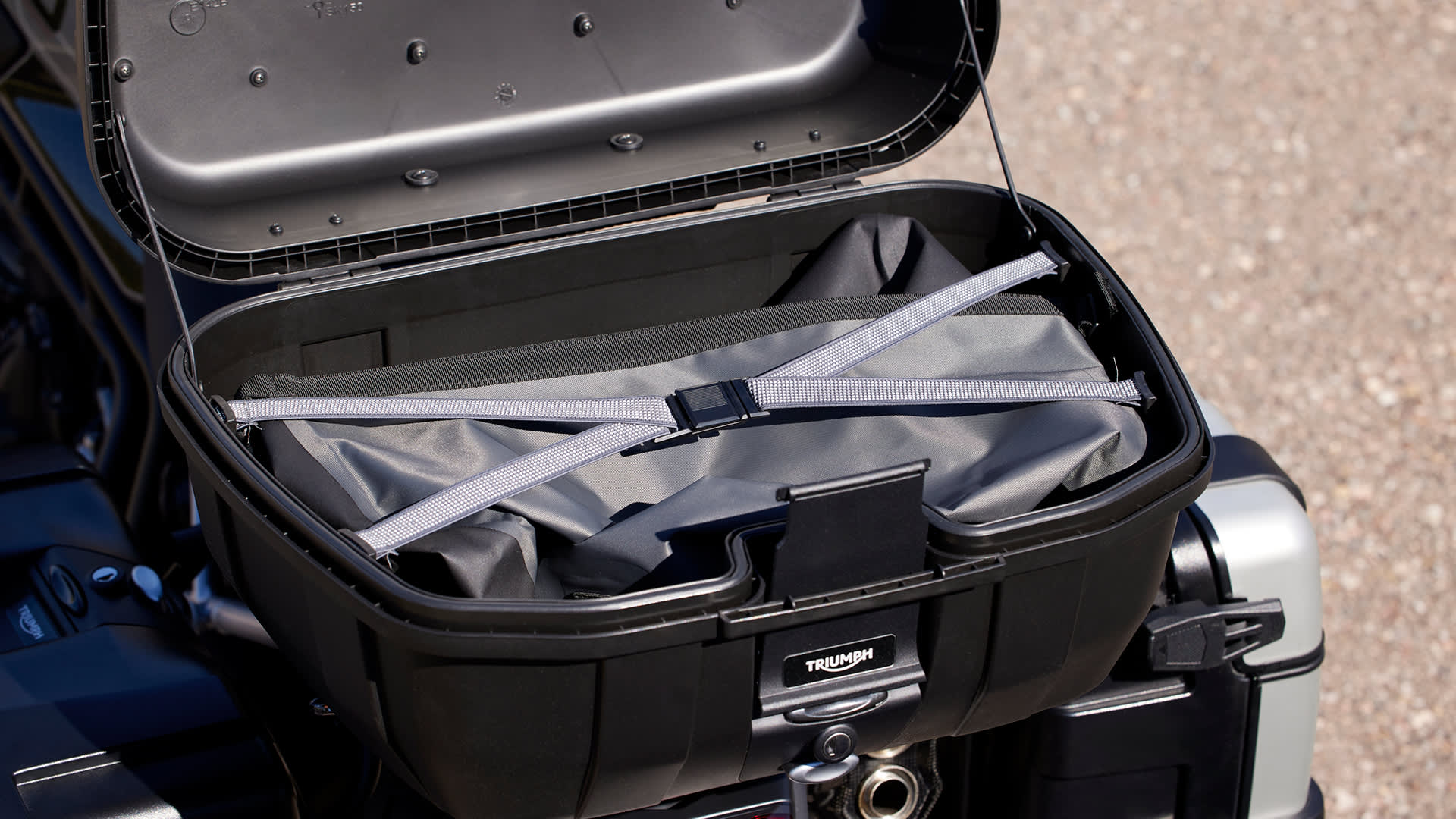 Triumph Tiger 900 luggage collection open