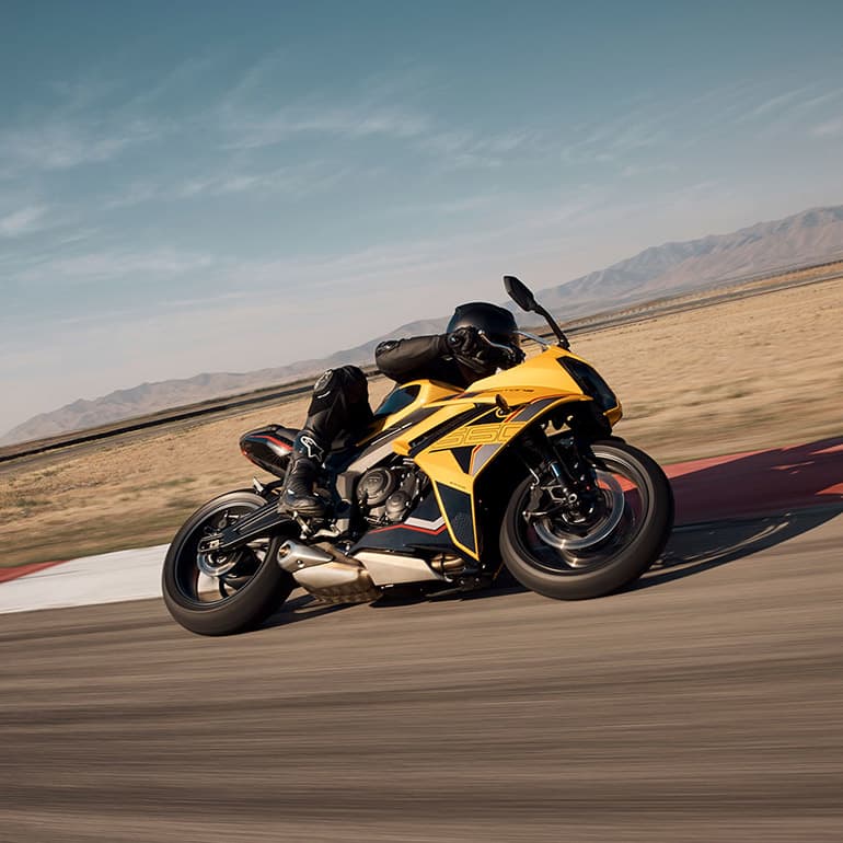Rider on Triumph Daytona 660 on race track