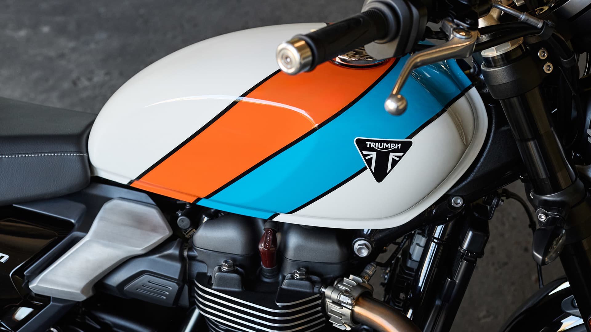 Close up shot of Triumph Speed Twin 1200 Fuel tank