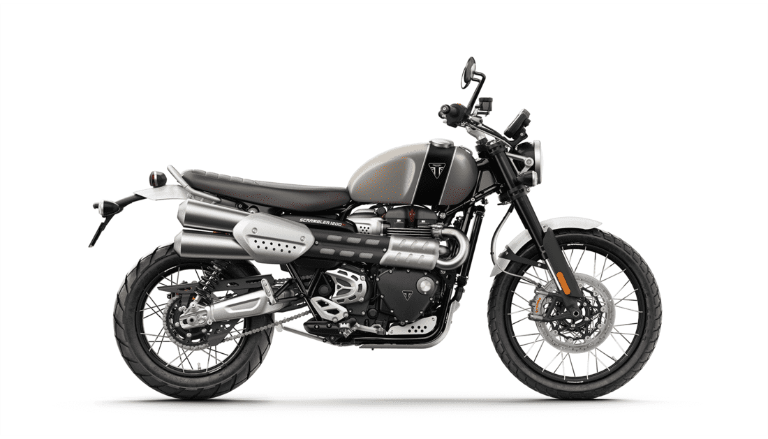 CGI of the Triumph Scrambler 1200 XC in Matt Sandstorm and Matt Jet Black