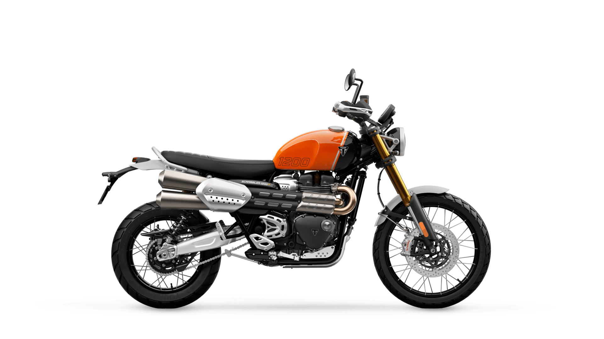 Triumph Scrambler 1200 XE in Baja Orange and Phantom Black RHS