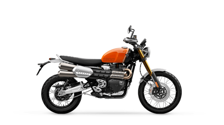 Triumph Scrambler 1200 XE in Baja Orange and Phantom Black RHS