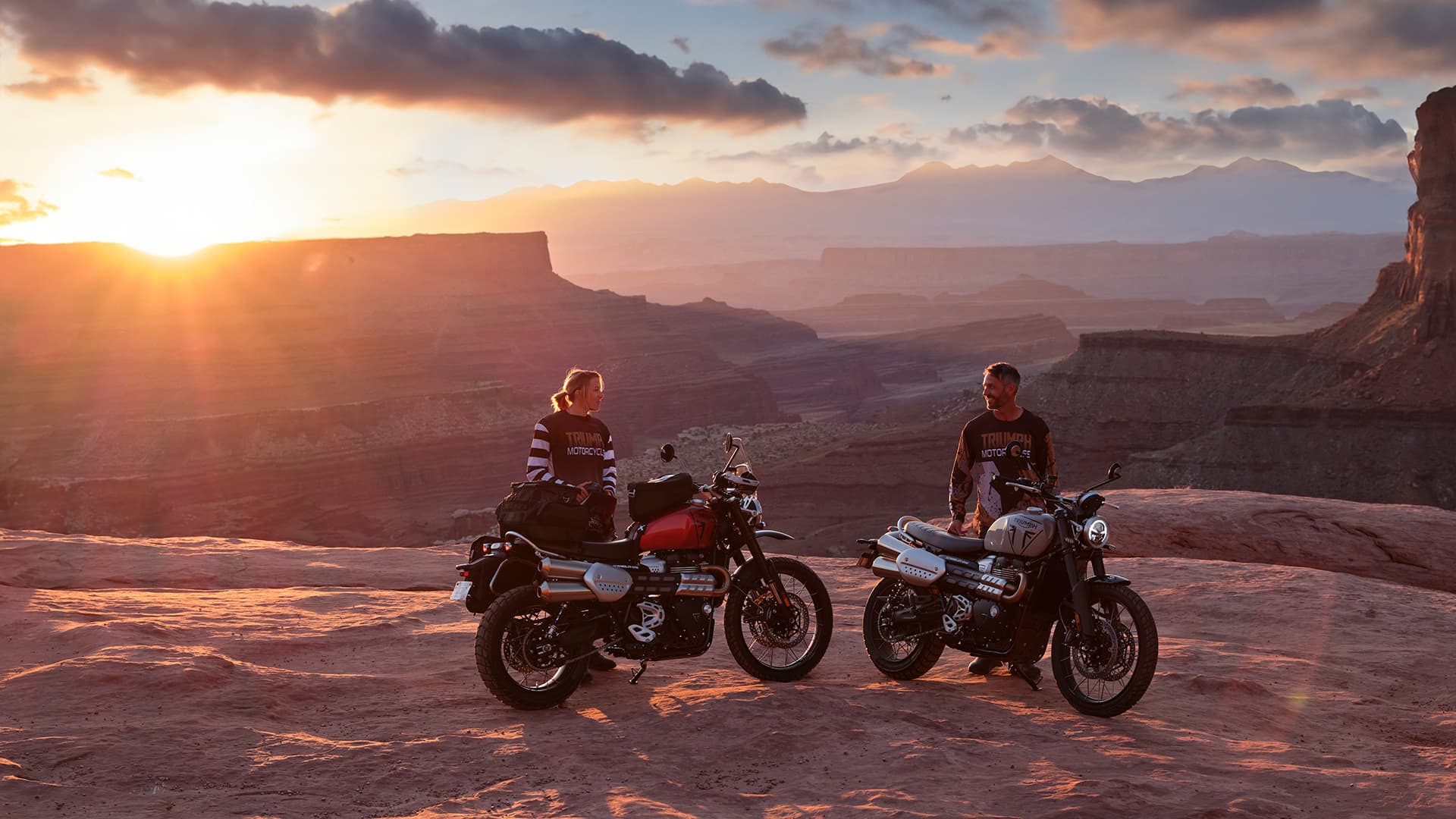 Triumph Scrambler 1200 X with sunset background