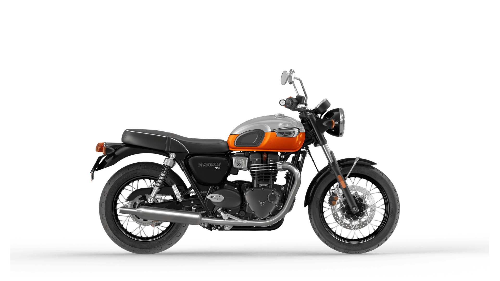 MY25 Bonneville T100 in Aluminium and baja orange CGI