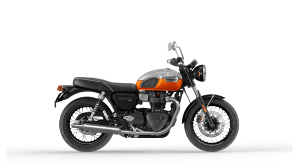 MY25 Bonneville T100 in Aluminium and baja orange CGI