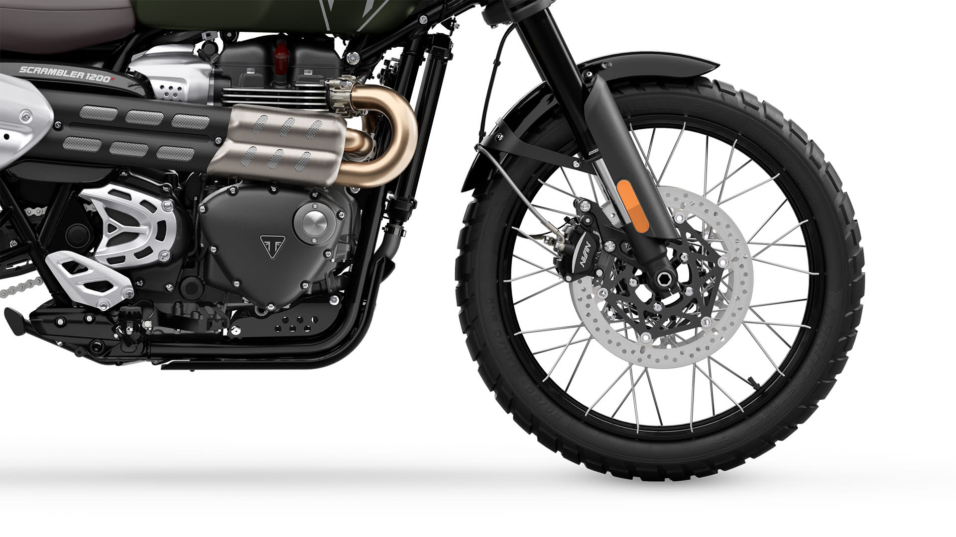 Triumph Scrambler 1200 X in Matt Khaki Green wheel