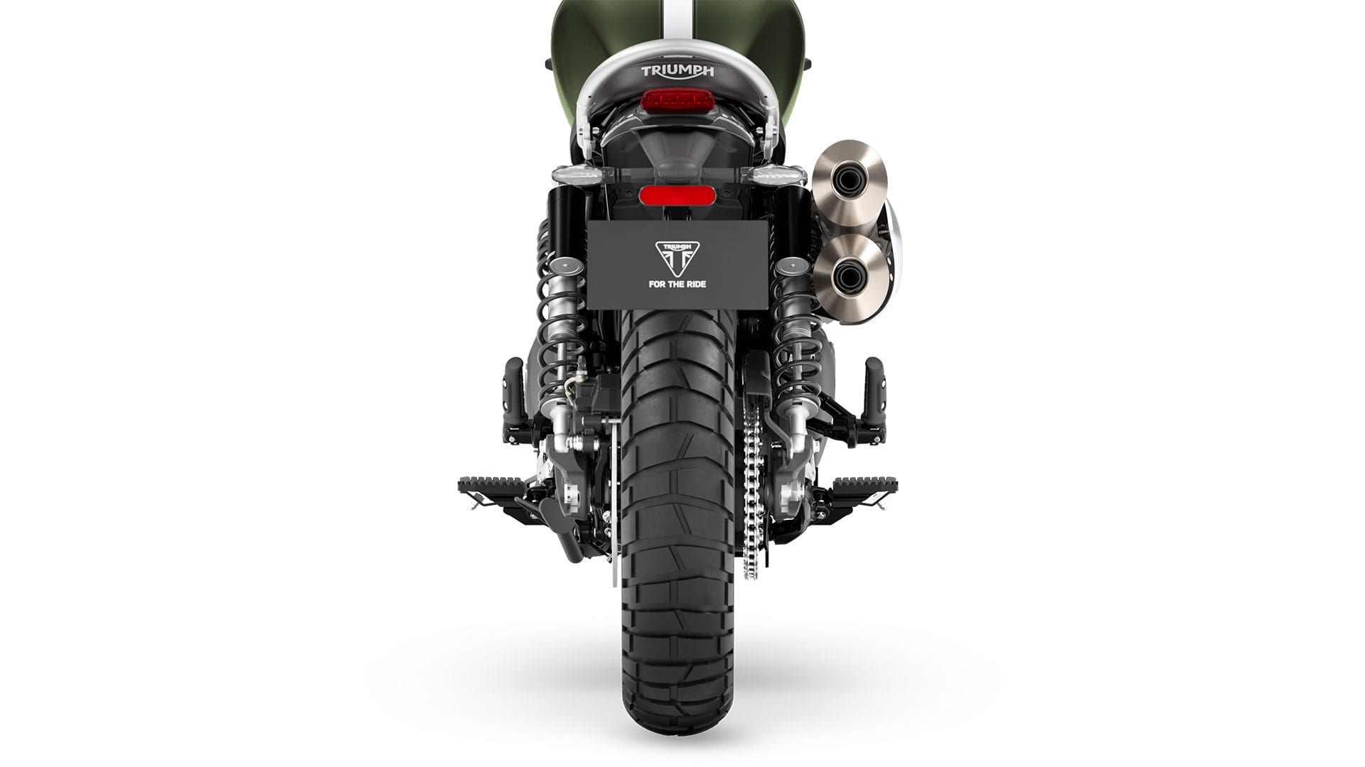 Triumph Scrambler 1200 X in Matt Khaki Green back of bike