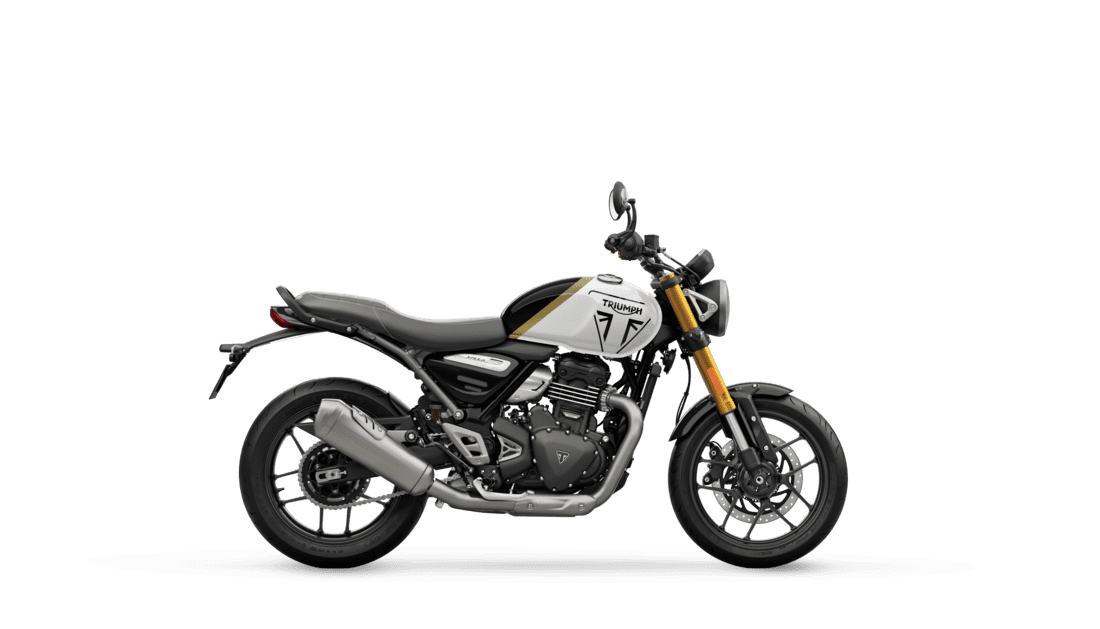 Triumph Speed 400 in Pearl Metallic White right hand side