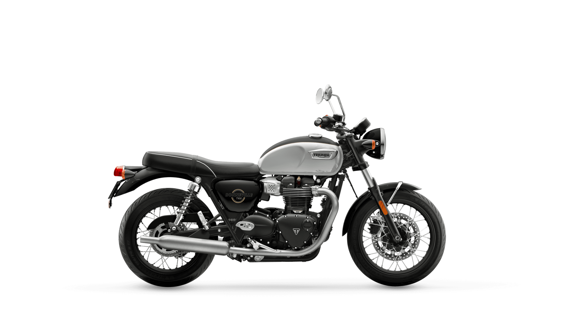 Bonneville T100 in Snowdonia White and Sapphire Black right hand view