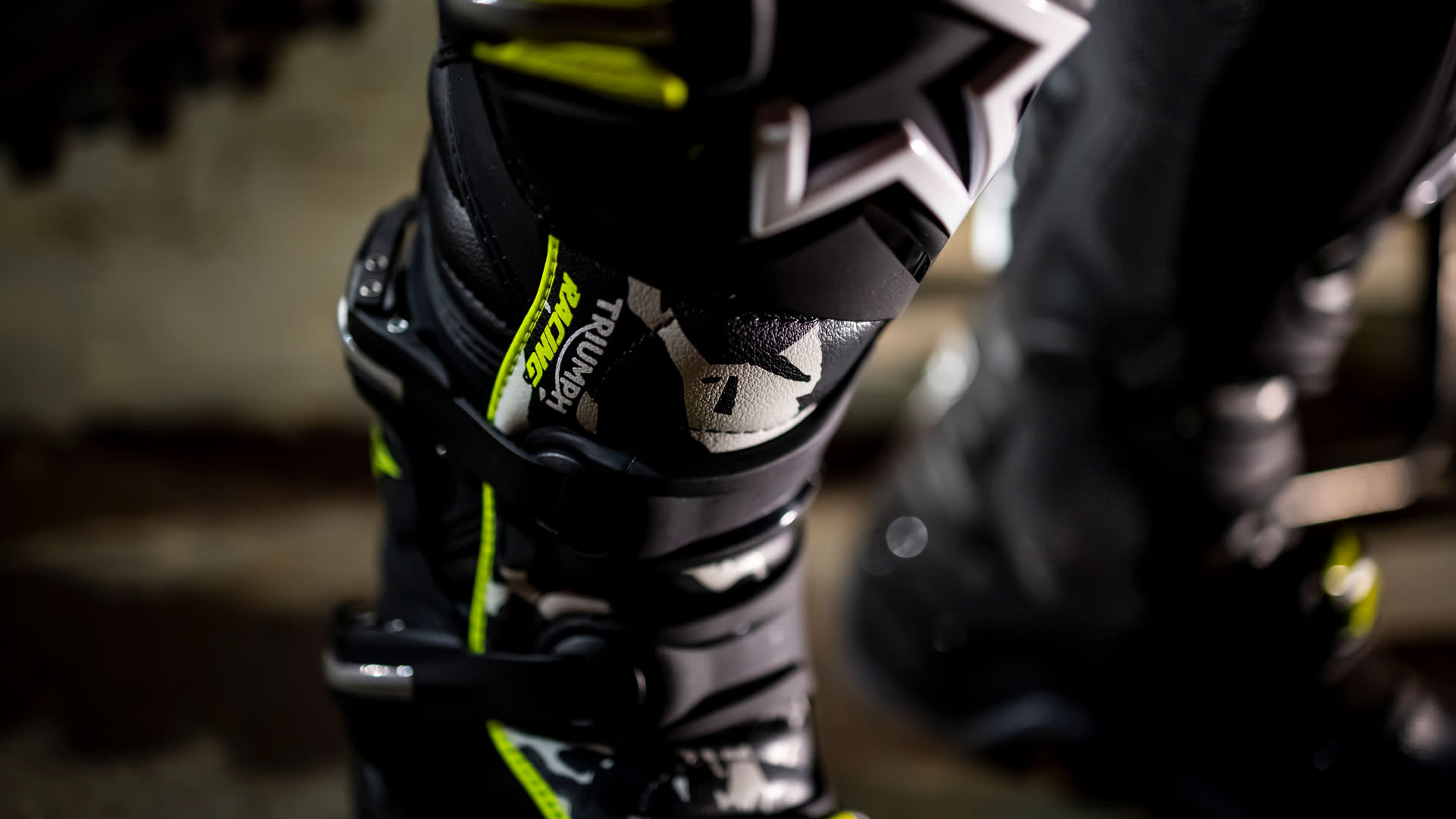 Triumph motocorss emblem on boot