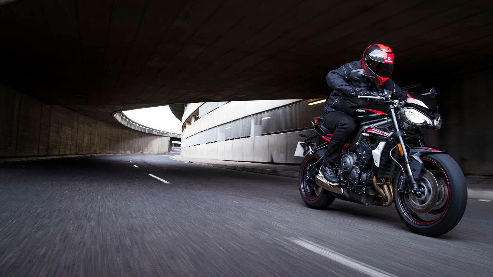 Street Triple R riding through a tunnel