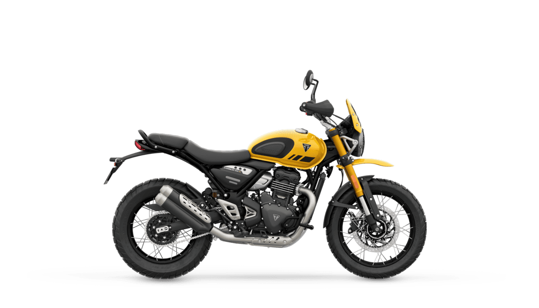 Scrambler 400 XC in Racing yellow right hand side CGI