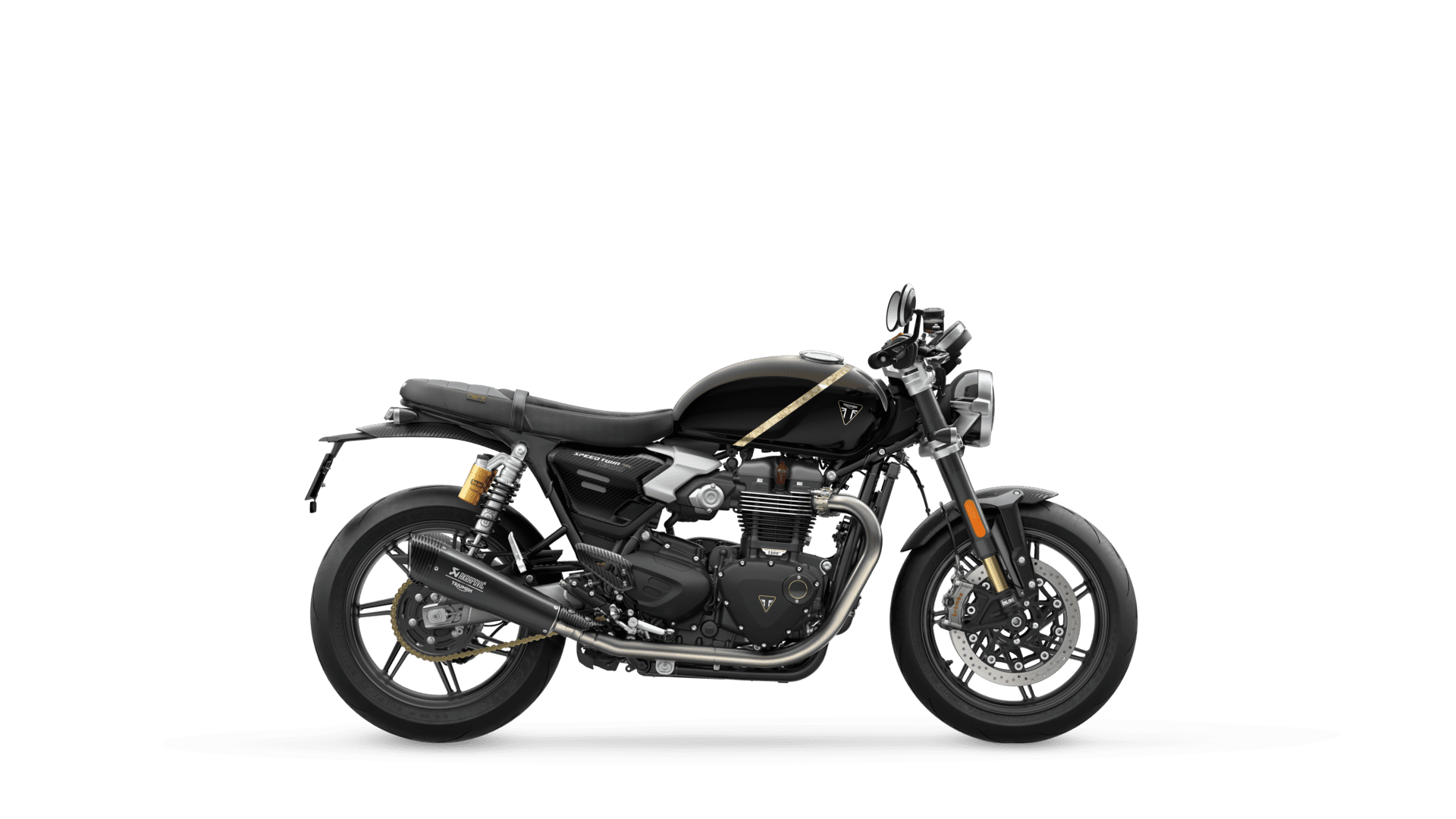 Triumph Speed Twin 1200 TFC right hand side in Obsidian gold