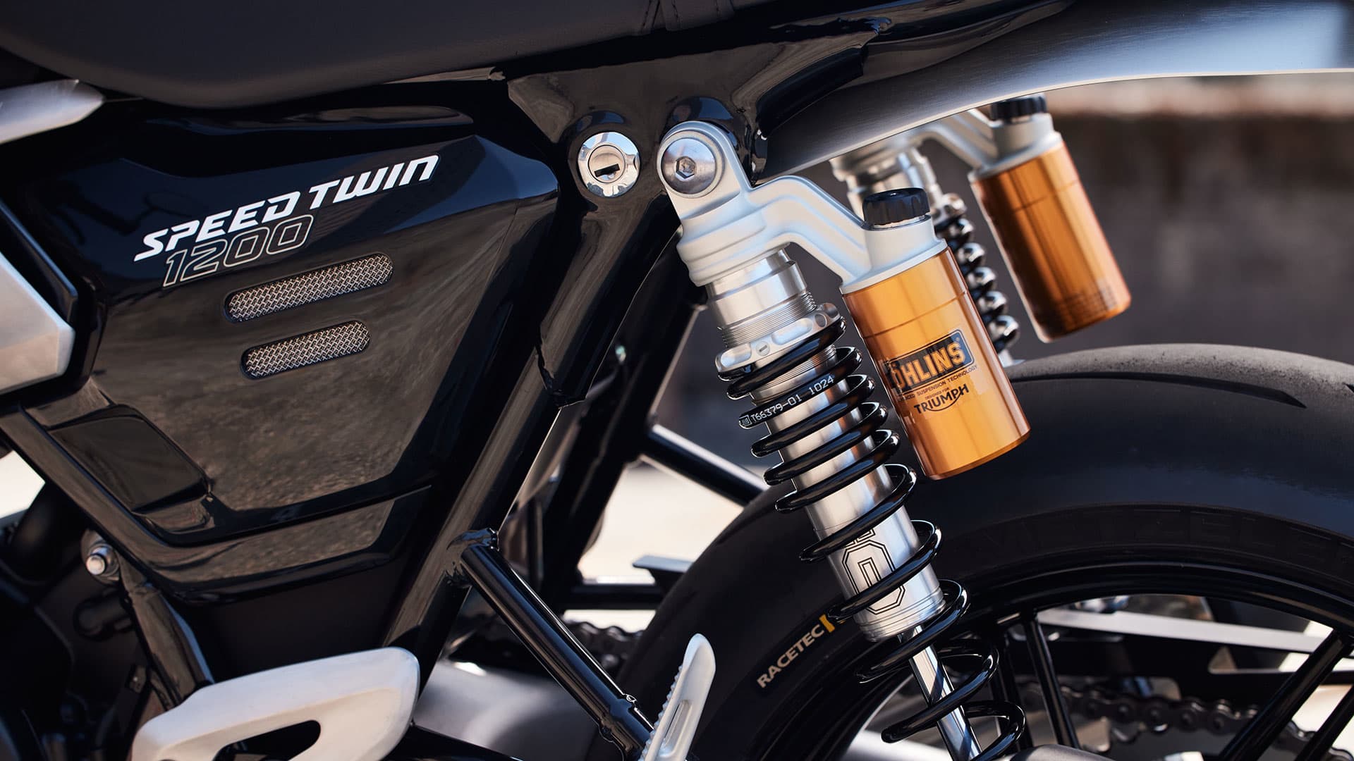 Triumph Speed Twin 1200's Ohlins piggy-back RSUs  