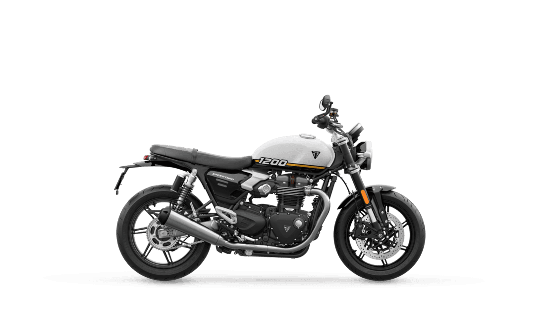Triumph Speed Twin 1200 in Crystal White right hand side