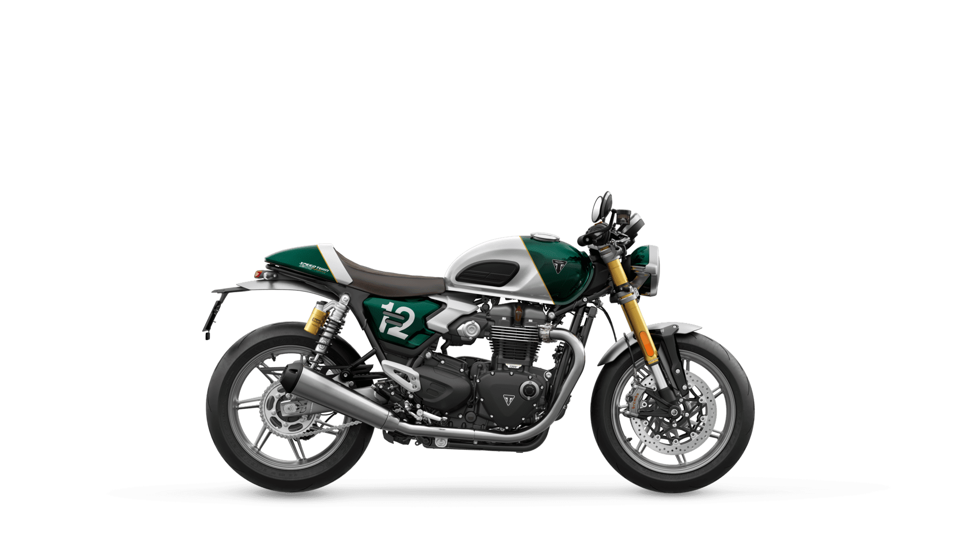 Triumph Speed Twin Cafe Racer Edition in Aluminium Silver and Competition Green right hand side