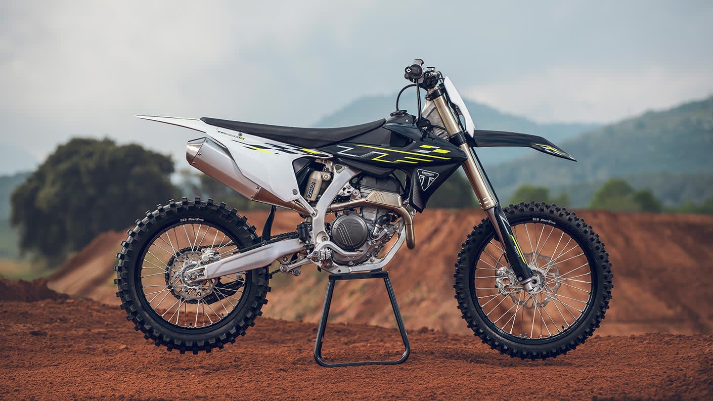 MY26 Triumph TF 250-X static parked on the dirt track