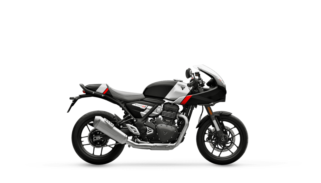 Triumph Thruxton 400 in Phantom black and Aluminium silver right hand side