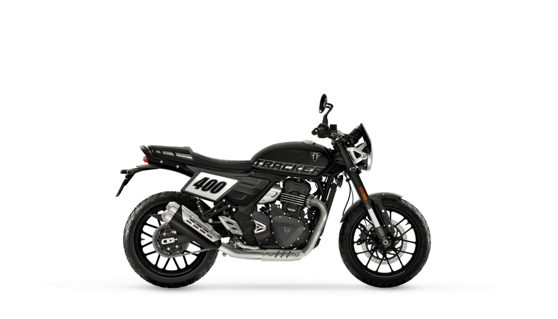 Triumph Tracker 400 in Phantom Black right hand side