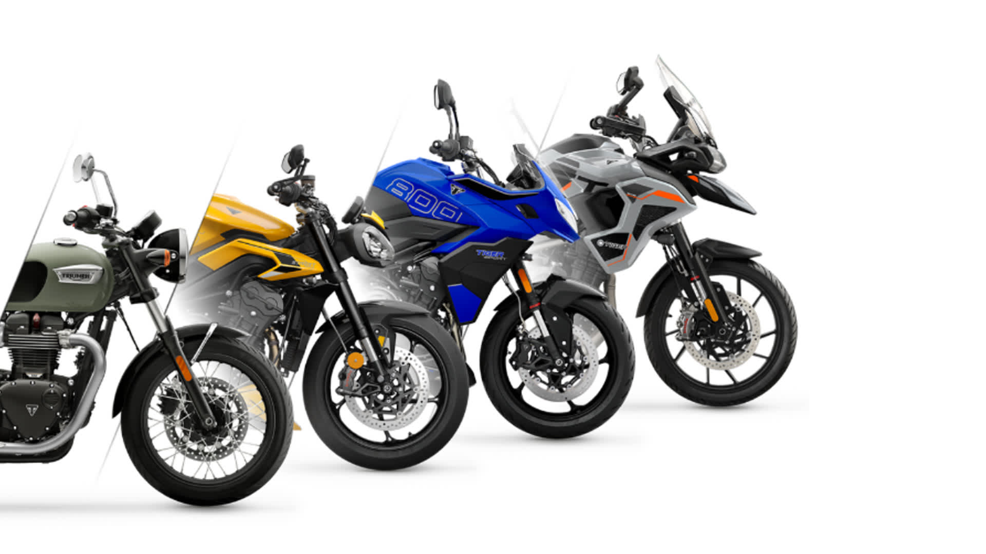 Triumph bikes in a diagonal line