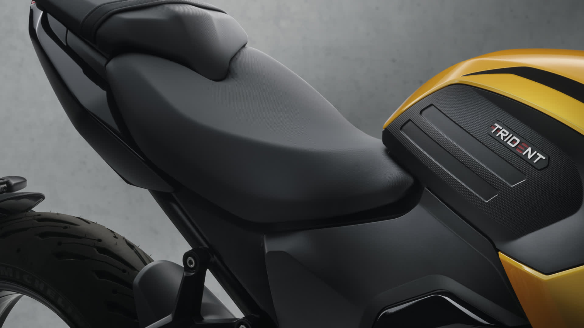 Side view close up shot of Triumph Trident 660 seat