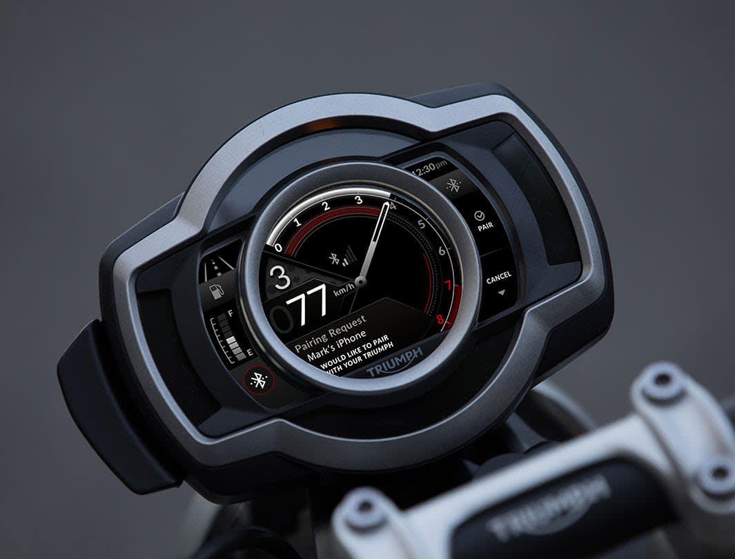 My Triumph Connectivity module displaying the Bluetooth pairing to the App