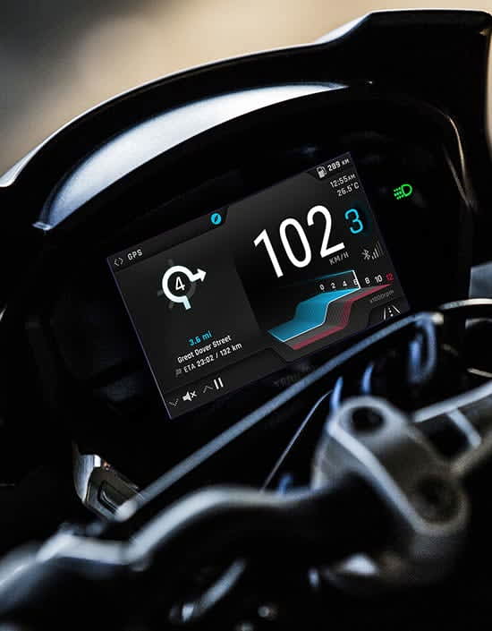 My Triumph connectivity module facilitates by the Turn by turn navigation system on display