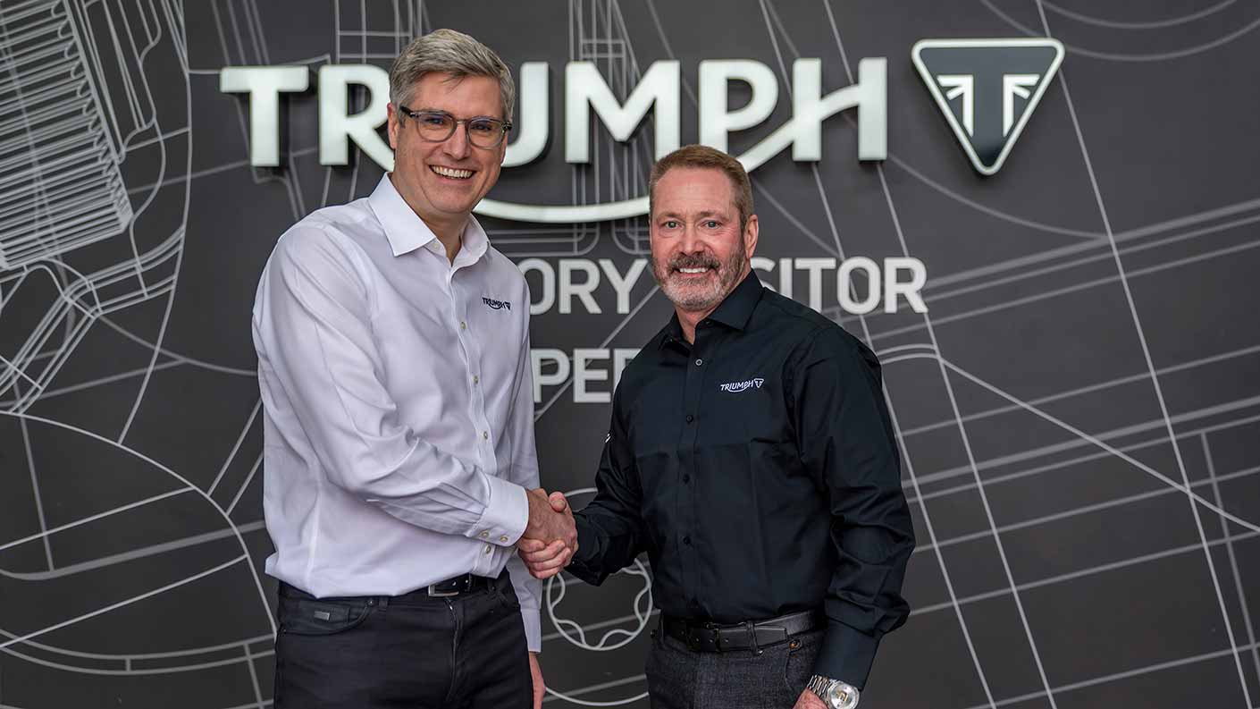 Triumph's CEO, Nick Bloor shaking hands with Bobby Hewitt