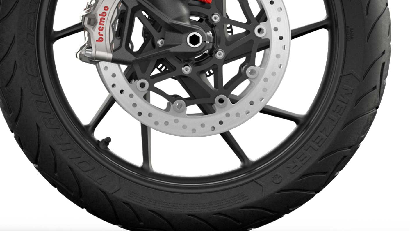 CGI close-up of Tiger 900 GT cast wheels
