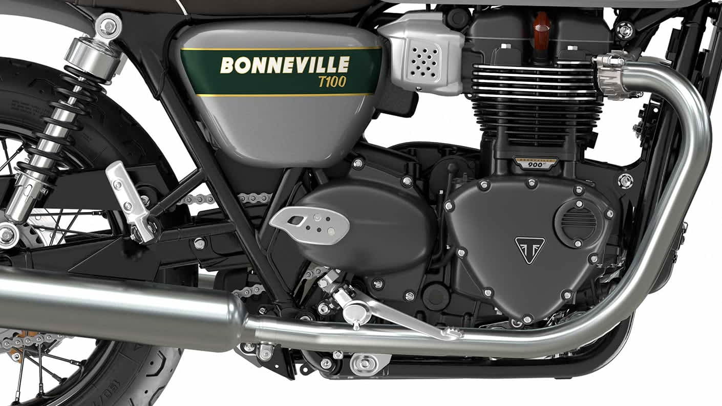 Bonneville T100 goldline in silver ice and competition green MY22