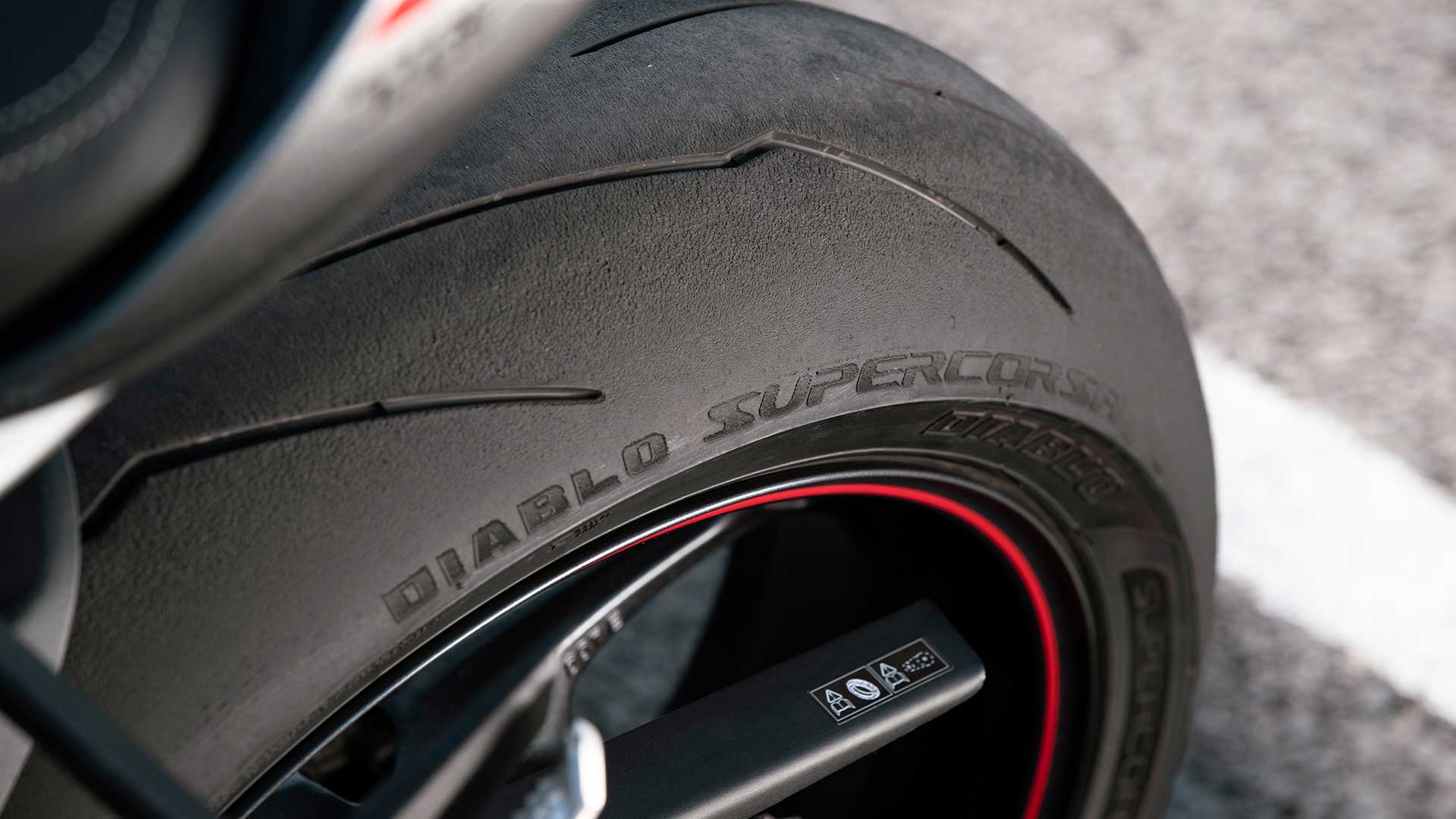 Close-up shot of Triumph Street Triple RS's Diablo Rear Tyre