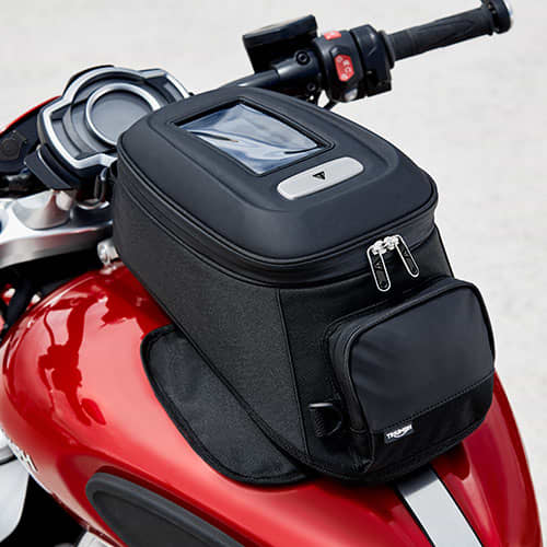Triumph magnetic mounted tank bag with 12-litre capacity on the Rocket 3 R