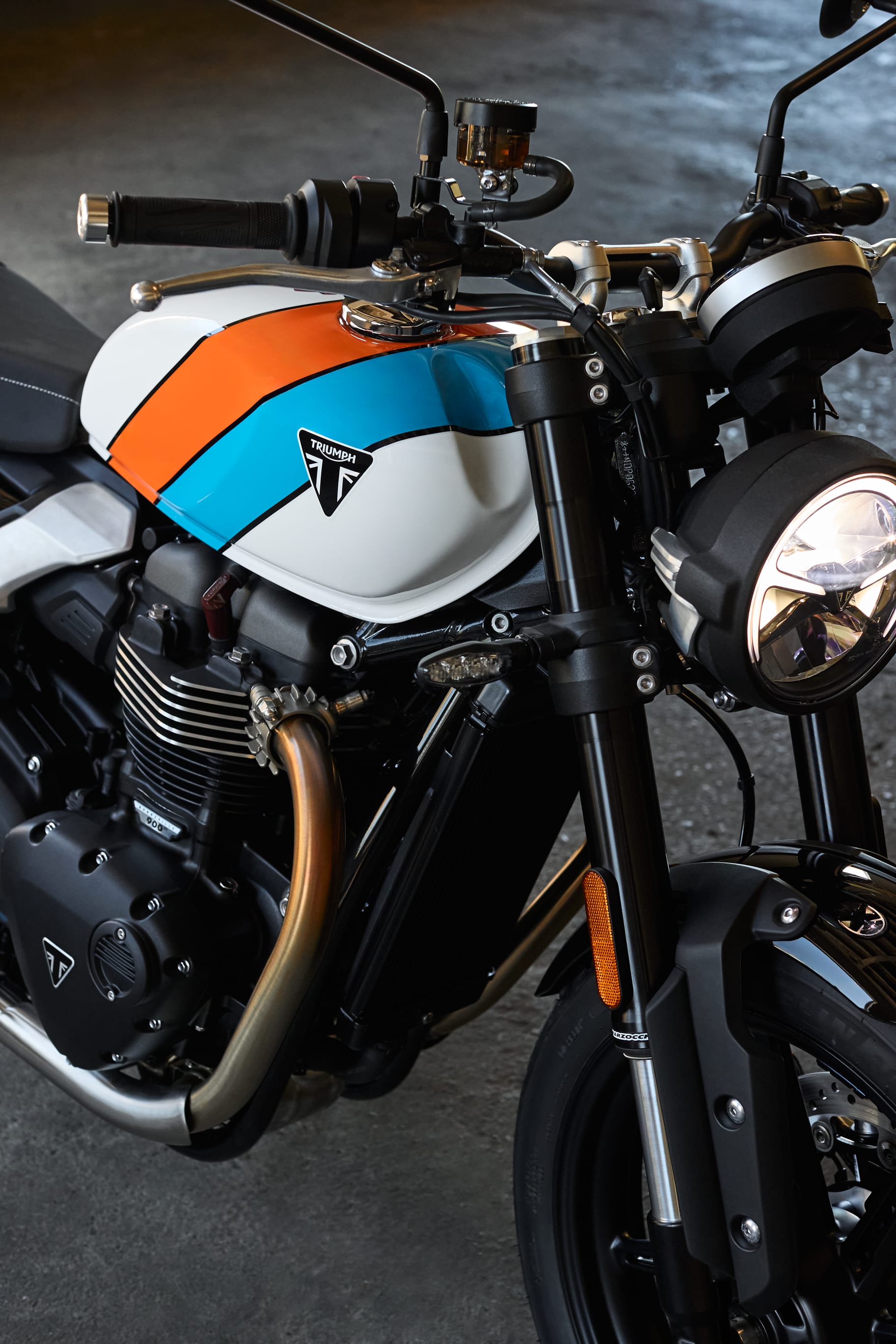 Close-up view of Triumph Speed Twin 900 showing the fuel tank